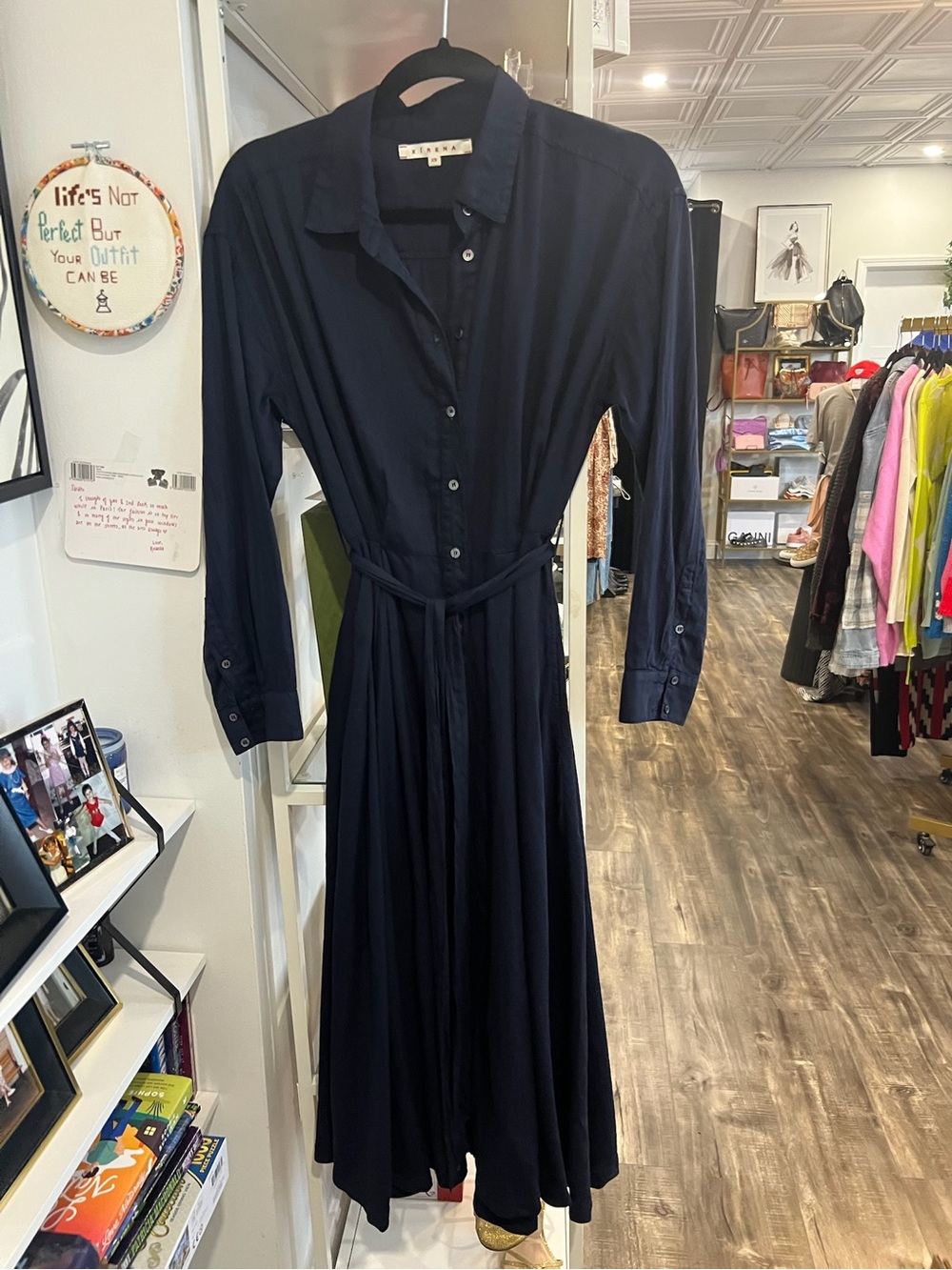 XiRENA Navy Long Sleeve Shirt Dress with Tie Waist